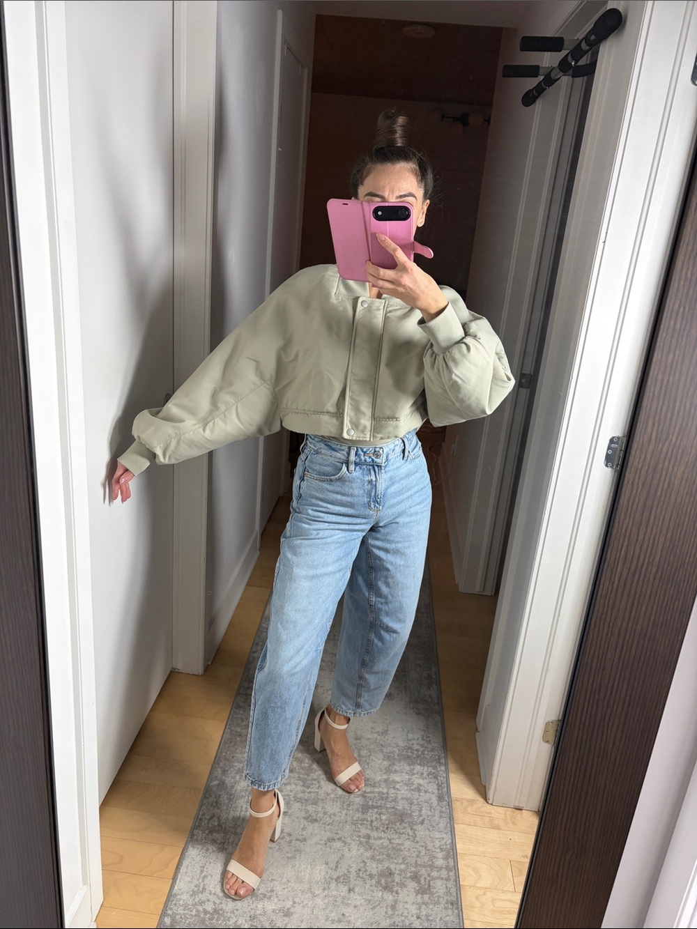 Zara Cropped Bomber Jacket in Sage Green